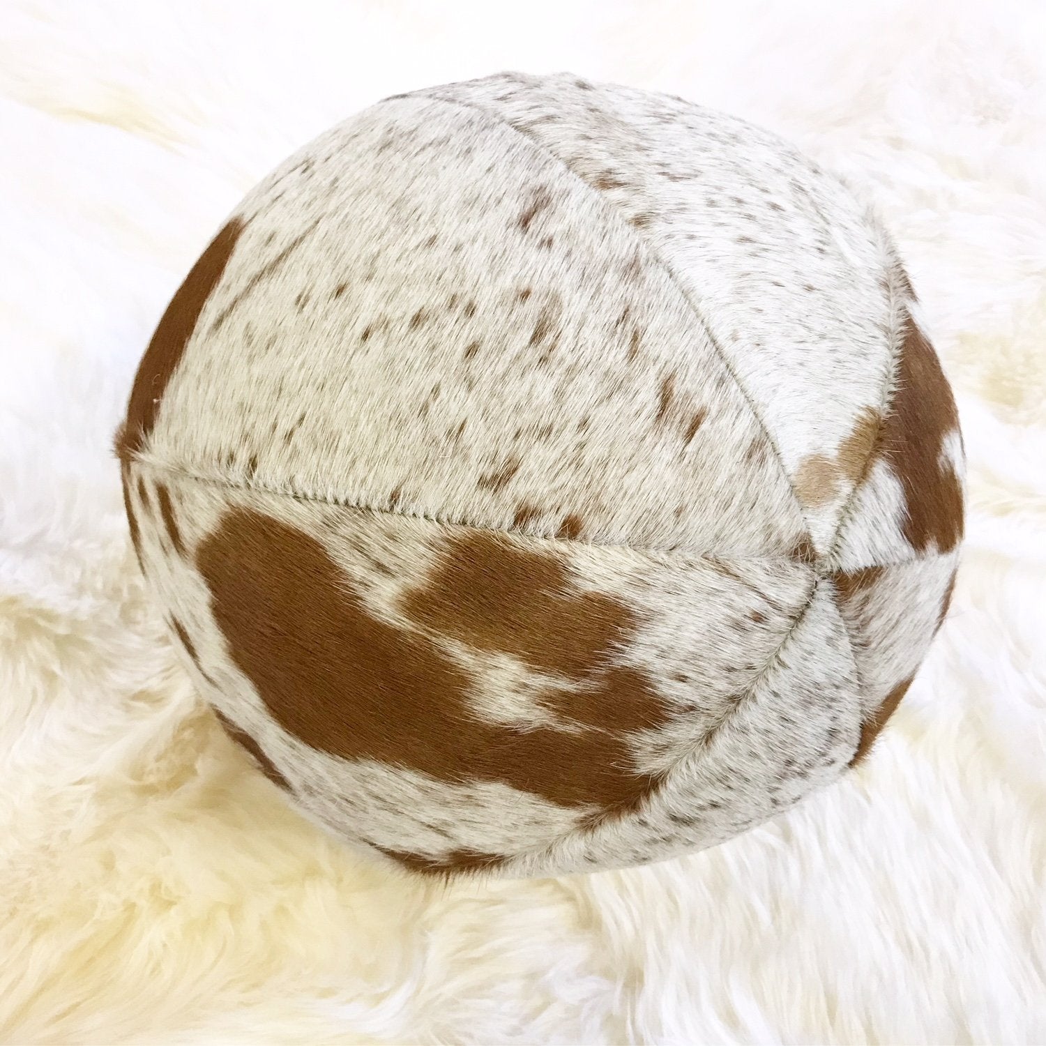 Brown & White Speckled Cowhide Ball Pillow 12"