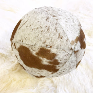 Brown & White Speckled Cowhide Ball Pillow 12"