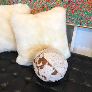Brown & White Speckled Cowhide Ball Pillow 12"