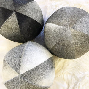 Salt & Pepper Cowhide Ball Pillow 12"