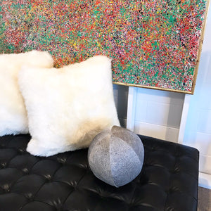 Salt & Pepper Cowhide Ball Pillow 12"