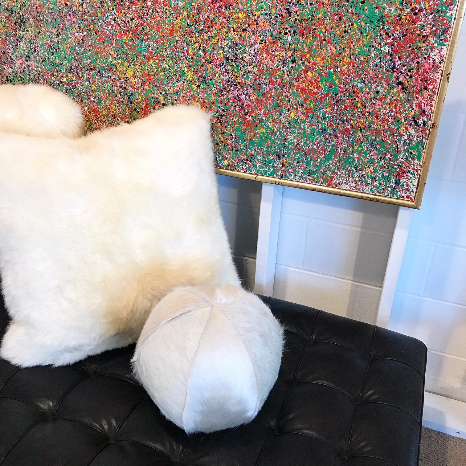 Natural Ivory Cowhide Ball Pillow 12"