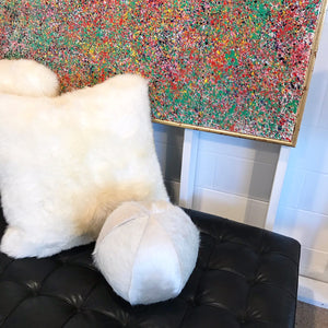 Natural Ivory Cowhide Ball Pillow 12"
