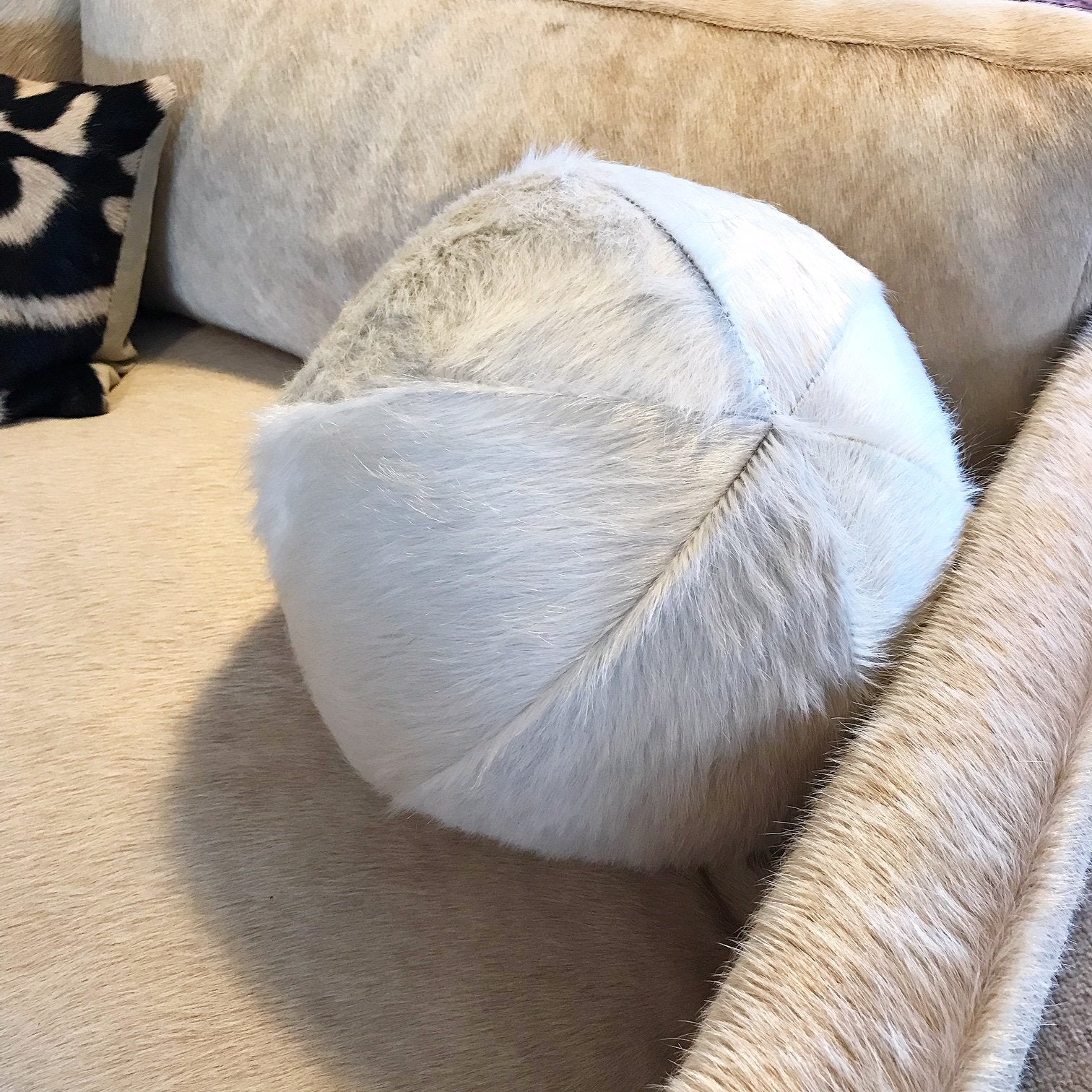 Natural Ivory Cowhide Ball Pillow 12"