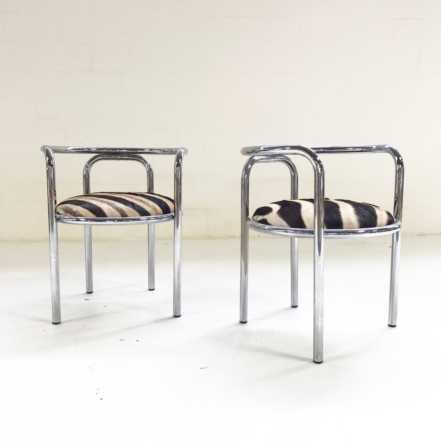 Danish Chrome Tube Chairs in Zebra Hide