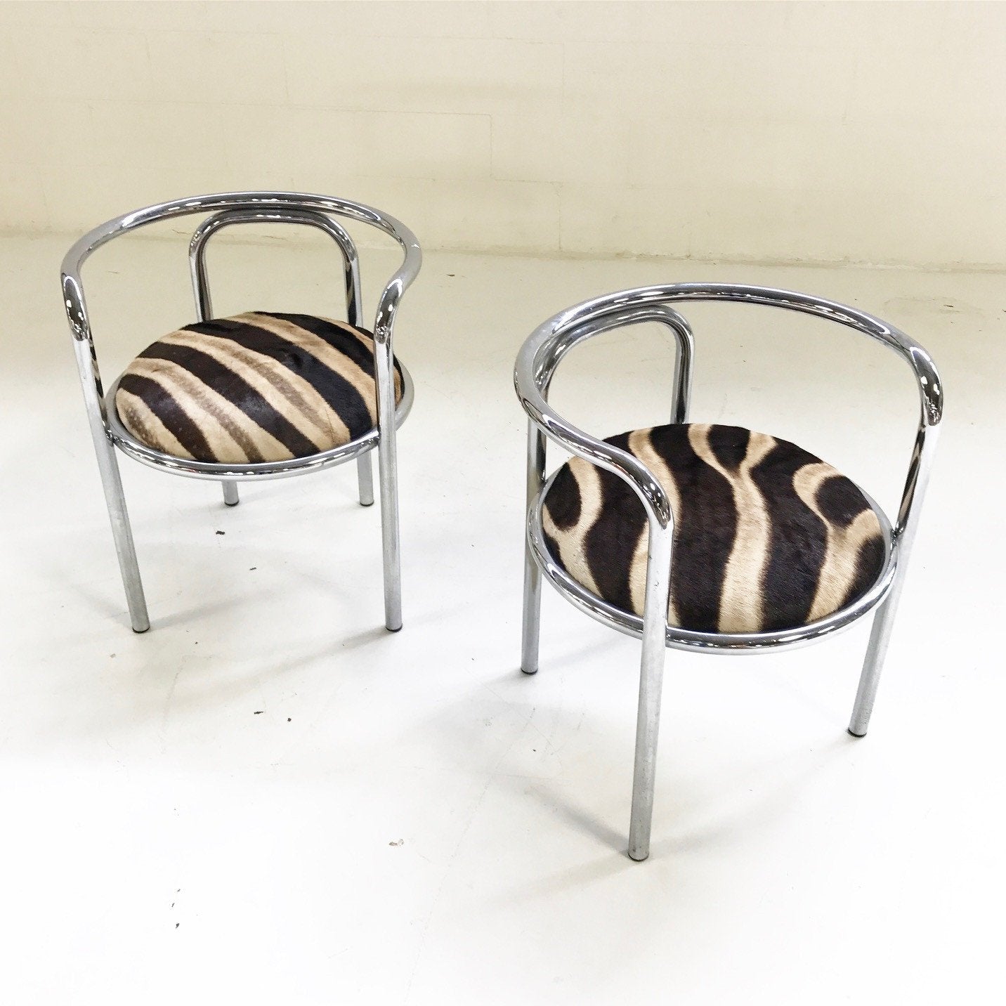 Danish Chrome Tube Chairs in Zebra Hide