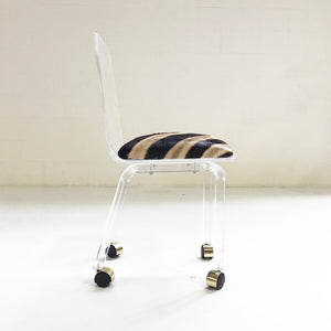 Lucite Desk Chair on Wheels in Zebra Hide