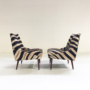 Adrian Pearsall Style Lounge Chairs in Zebra Hide