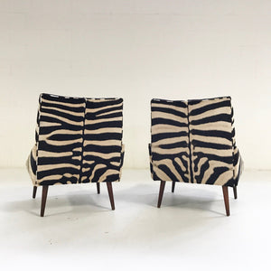 Adrian Pearsall Style Lounge Chairs in Zebra Hide