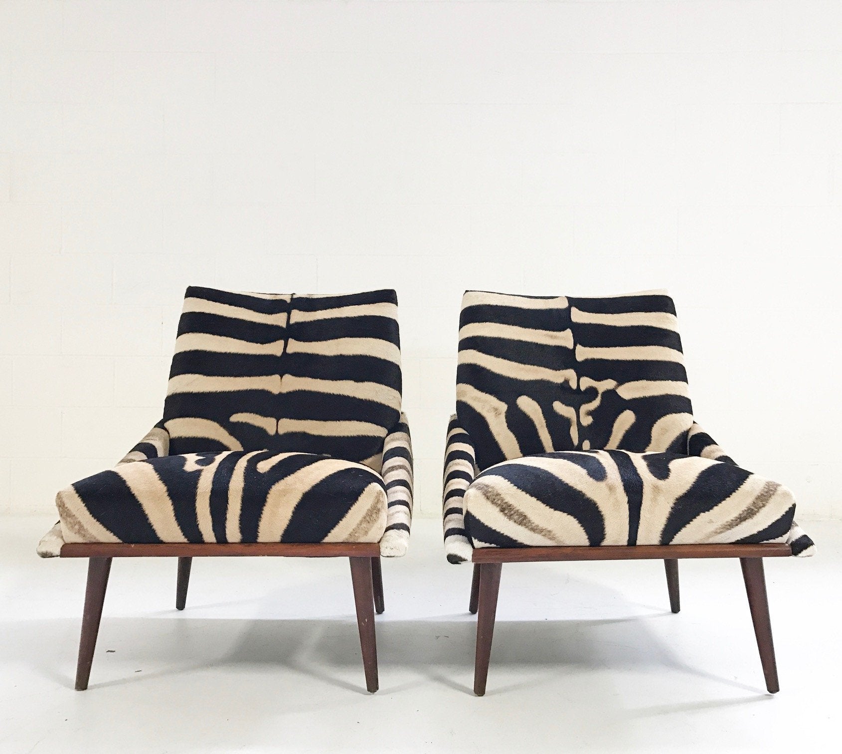 Adrian Pearsall Style Lounge Chairs in Zebra Hide