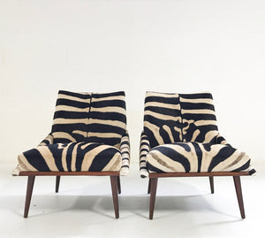 Adrian Pearsall Style Lounge Chairs in Zebra Hide