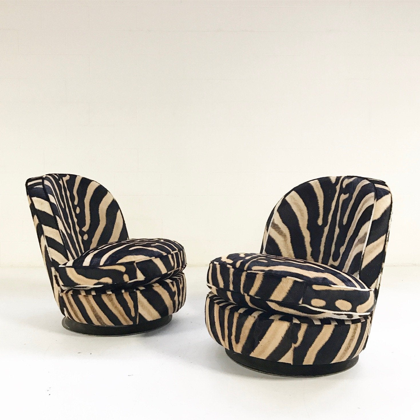 Milo Baughman Swivel Tilt Slipper Chairs in Zebra Hide
