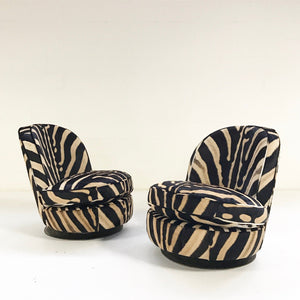 Milo Baughman Swivel Tilt Slipper Chairs in Zebra Hide