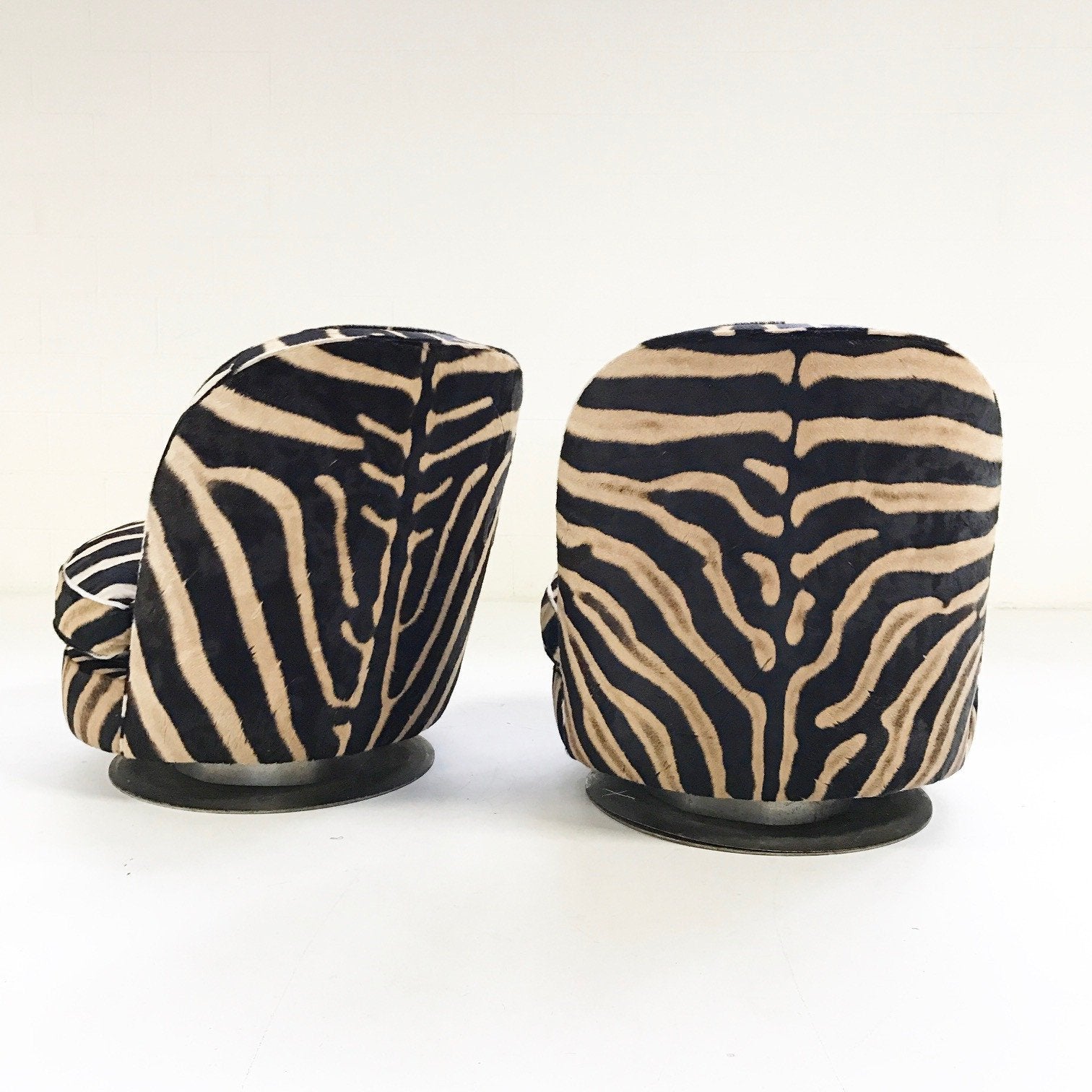 Milo Baughman Swivel Tilt Slipper Chairs in Zebra Hide