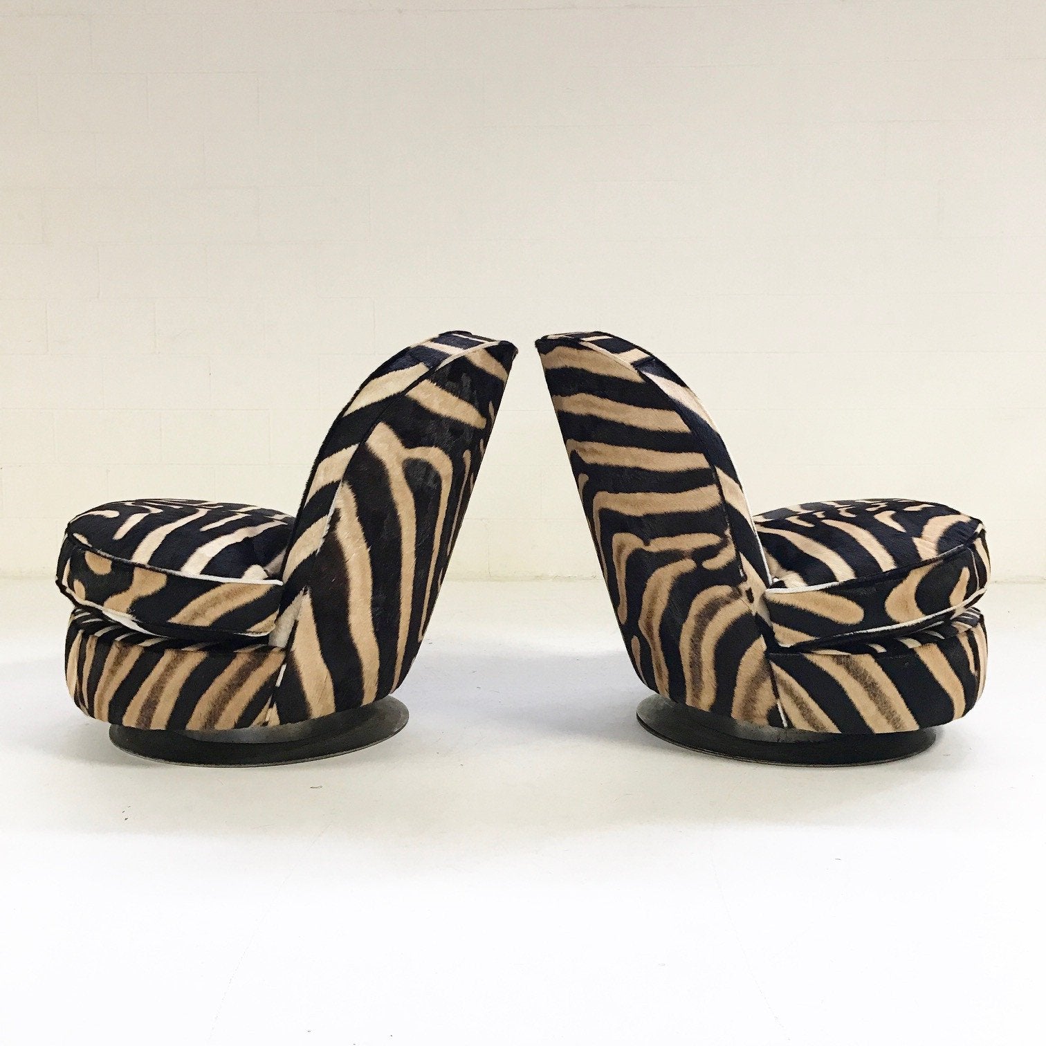 Milo Baughman Swivel Tilt Slipper Chairs in Zebra Hide