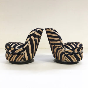 Milo Baughman Swivel Tilt Slipper Chairs in Zebra Hide