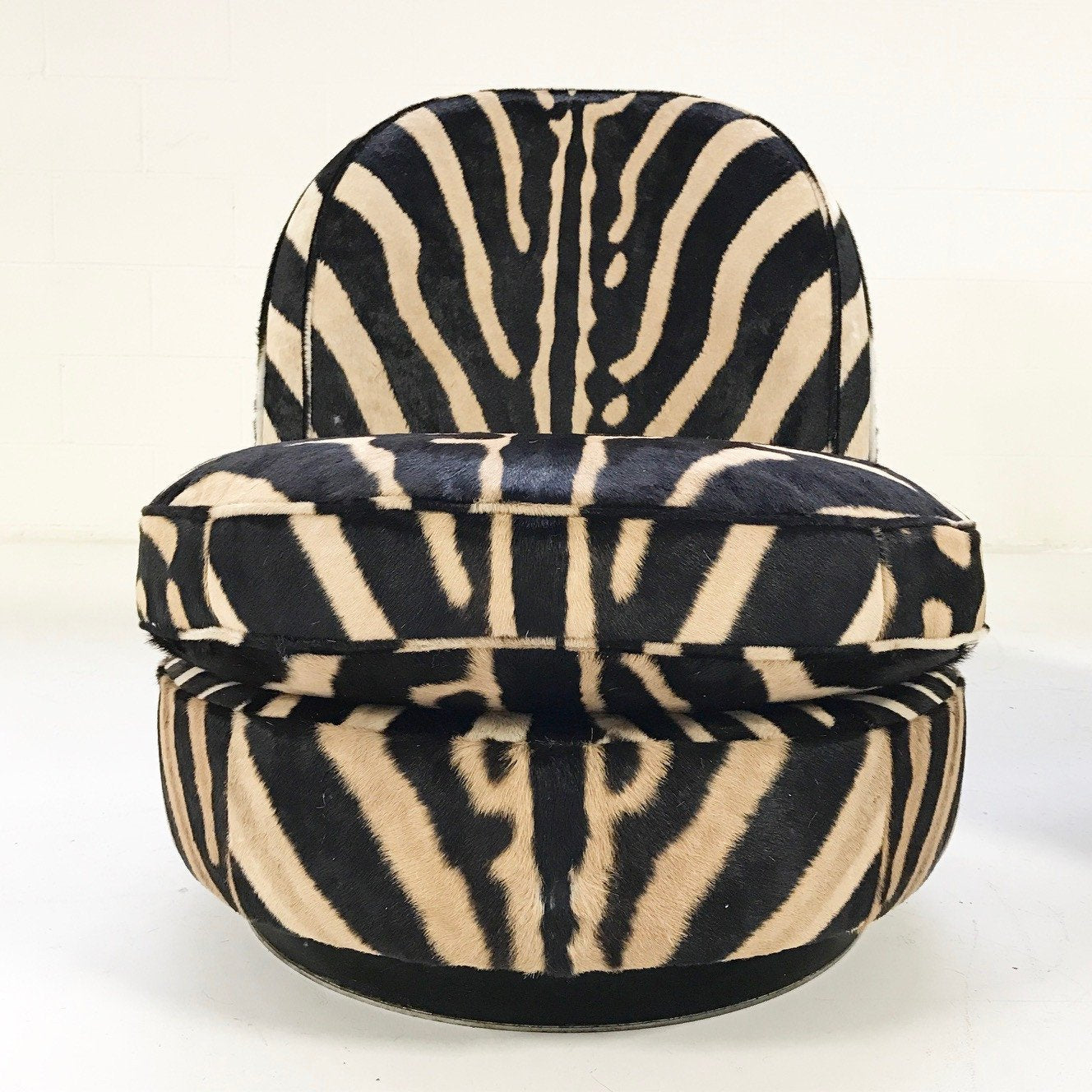 Milo Baughman Swivel Tilt Slipper Chairs in Zebra Hide