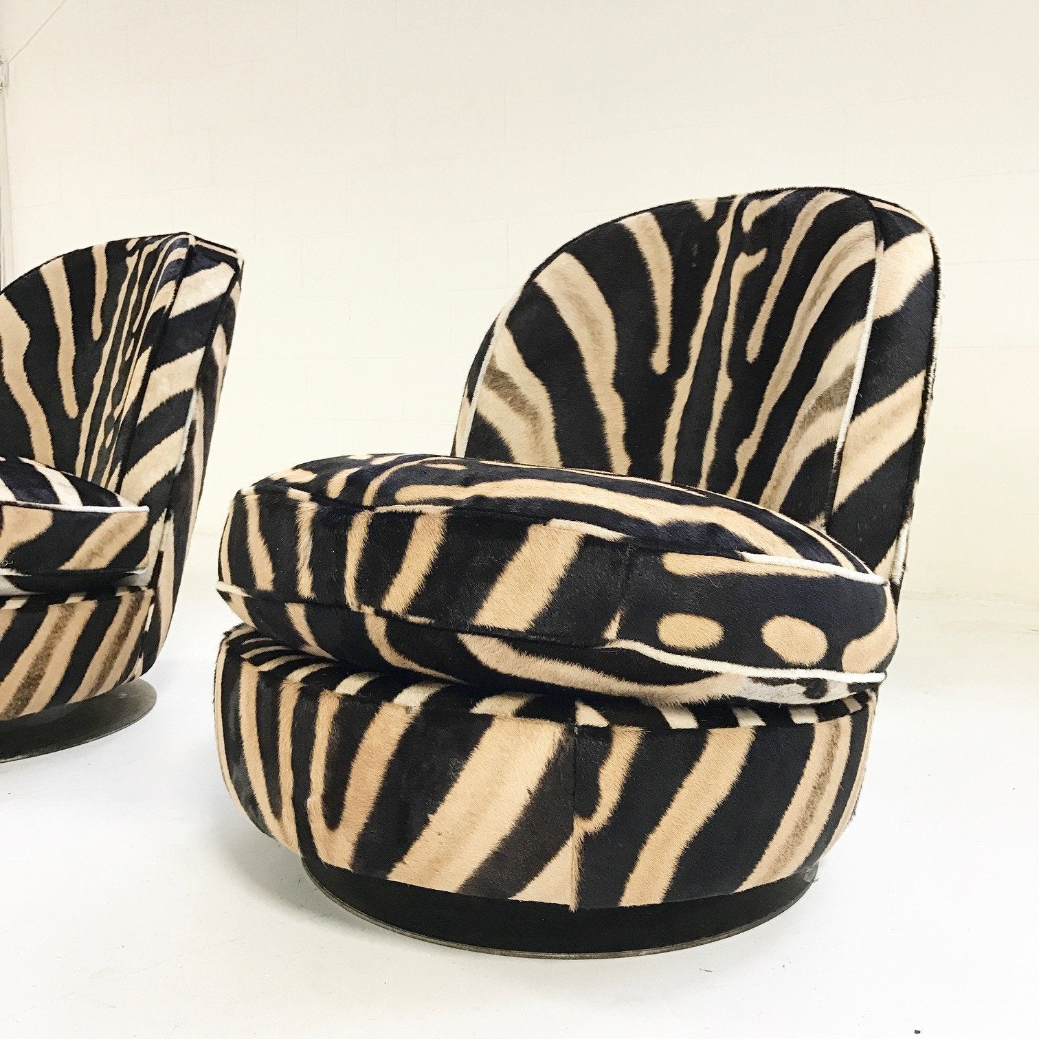 Milo Baughman Swivel Tilt Slipper Chairs in Zebra Hide