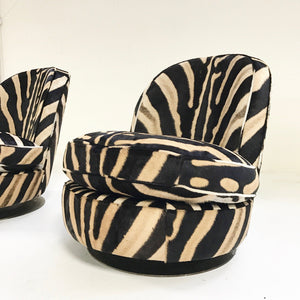 Milo Baughman Swivel Tilt Slipper Chairs in Zebra Hide