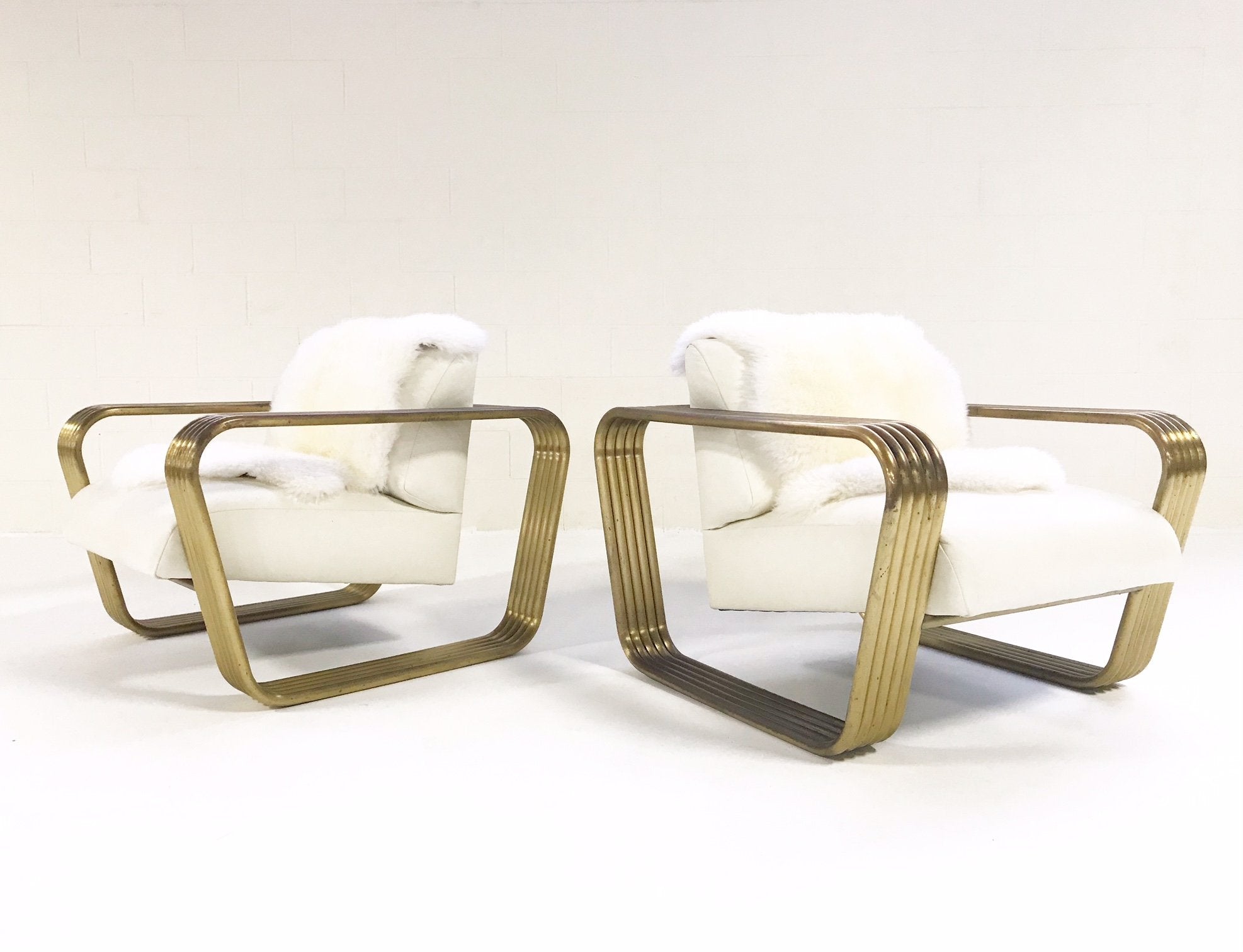c. 1975 Jay Spectre Lounge Chairs with New Zealand Sheepskin Throws