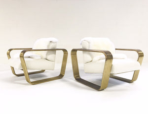 c. 1975 Jay Spectre Lounge Chairs with New Zealand Sheepskin Throws