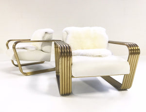c. 1975 Jay Spectre Lounge Chairs with New Zealand Sheepskin Throws