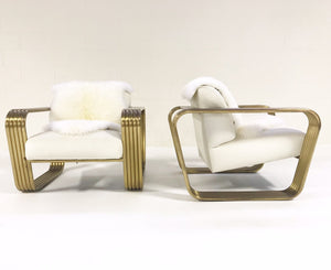 c. 1975 Jay Spectre Lounge Chairs with New Zealand Sheepskin Throws