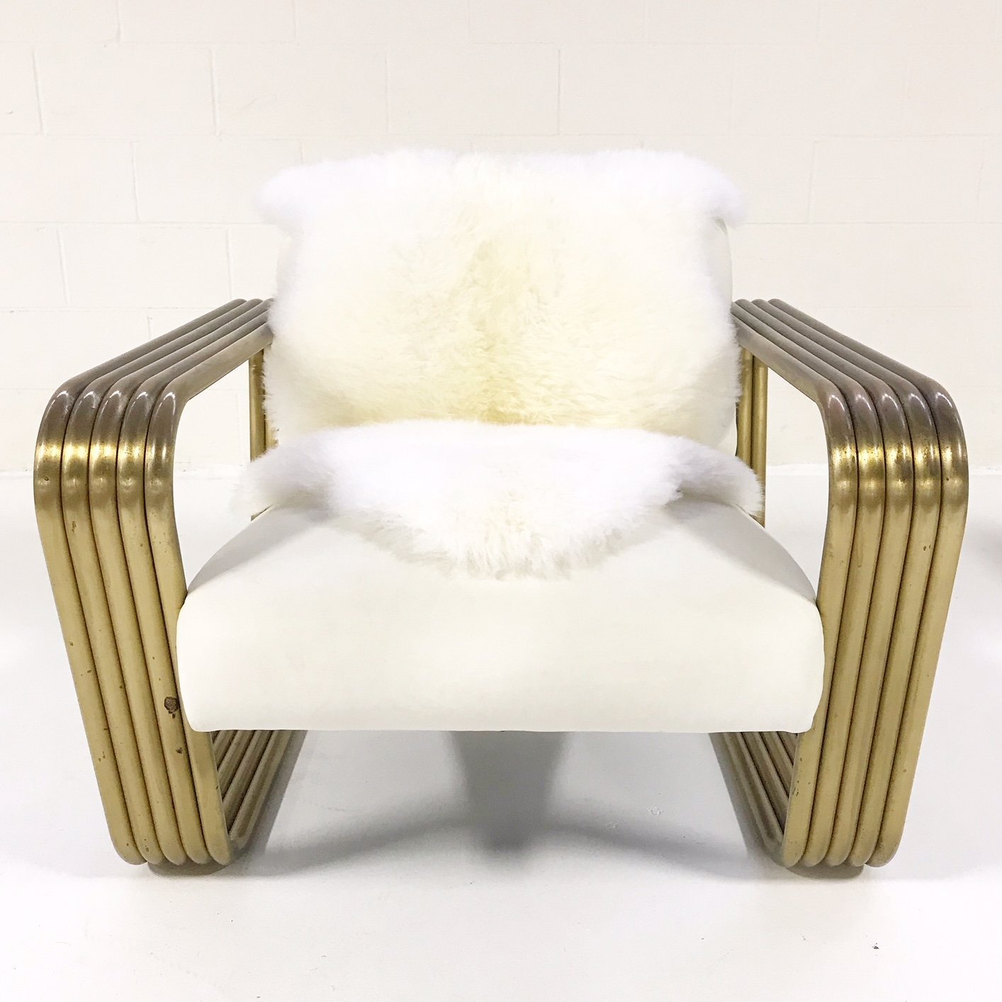 c. 1975 Jay Spectre Lounge Chair with New Zealand Sheepskin Throw