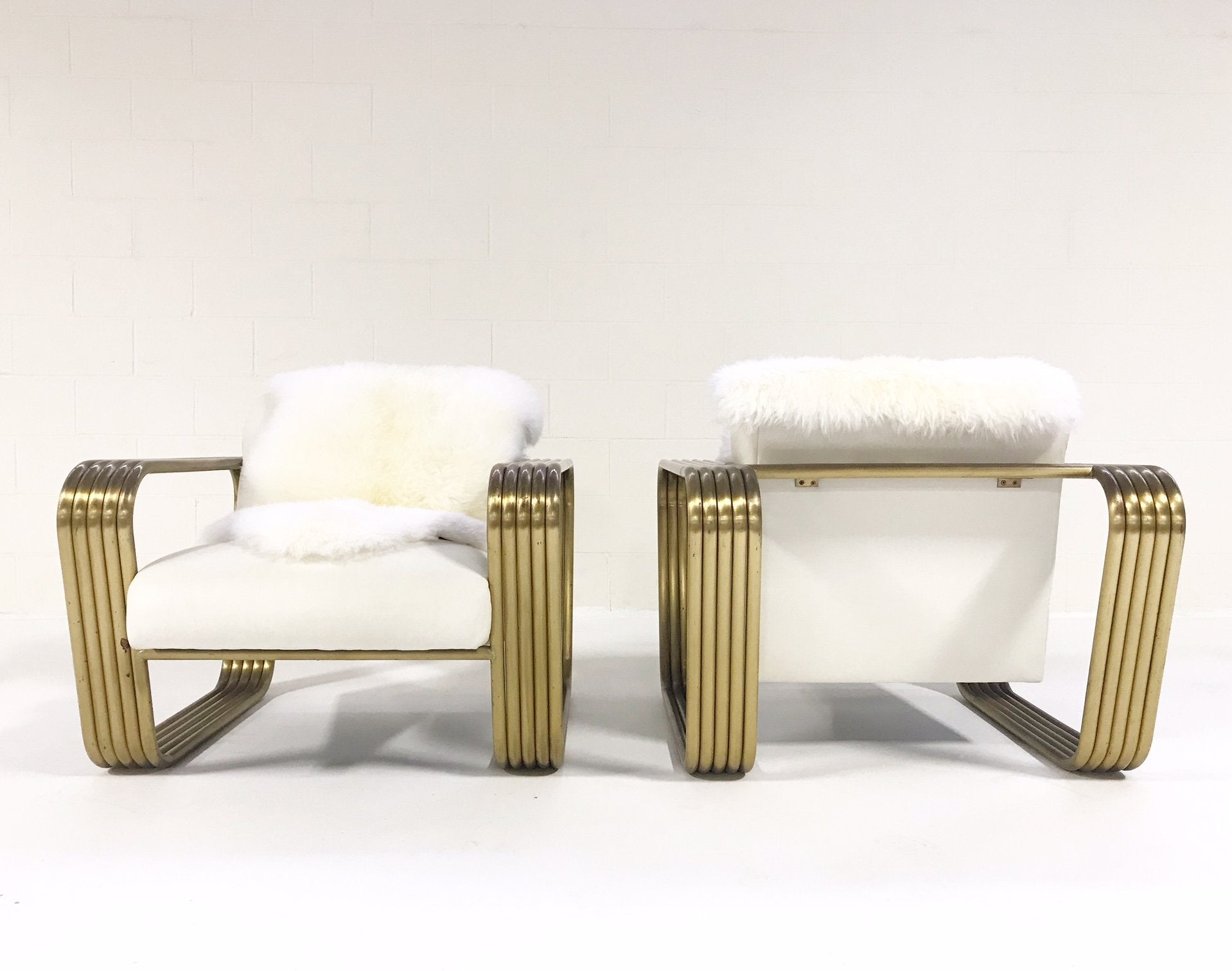 c. 1975 Jay Spectre Lounge Chairs with New Zealand Sheepskin Throws