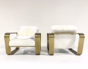 c. 1975 Jay Spectre Lounge Chairs with New Zealand Sheepskin Throws