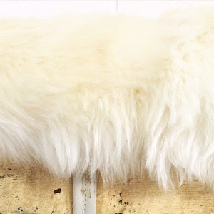 VINTAGE WALNUT FARMHOUSE BENCH WITH SHEEPSKIN CUSHION