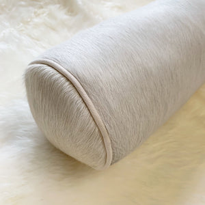 IVORY BRAZILIAN COWHIDE BOLSTER PILLOW 20"