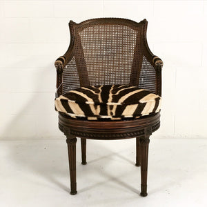 18th Century G. Jacob Mahogany & Cane Bergere Swivel Chair in Zebra Hide