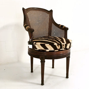 18th Century G. Jacob Mahogany & Cane Bergere Swivel Chair in Zebra Hide