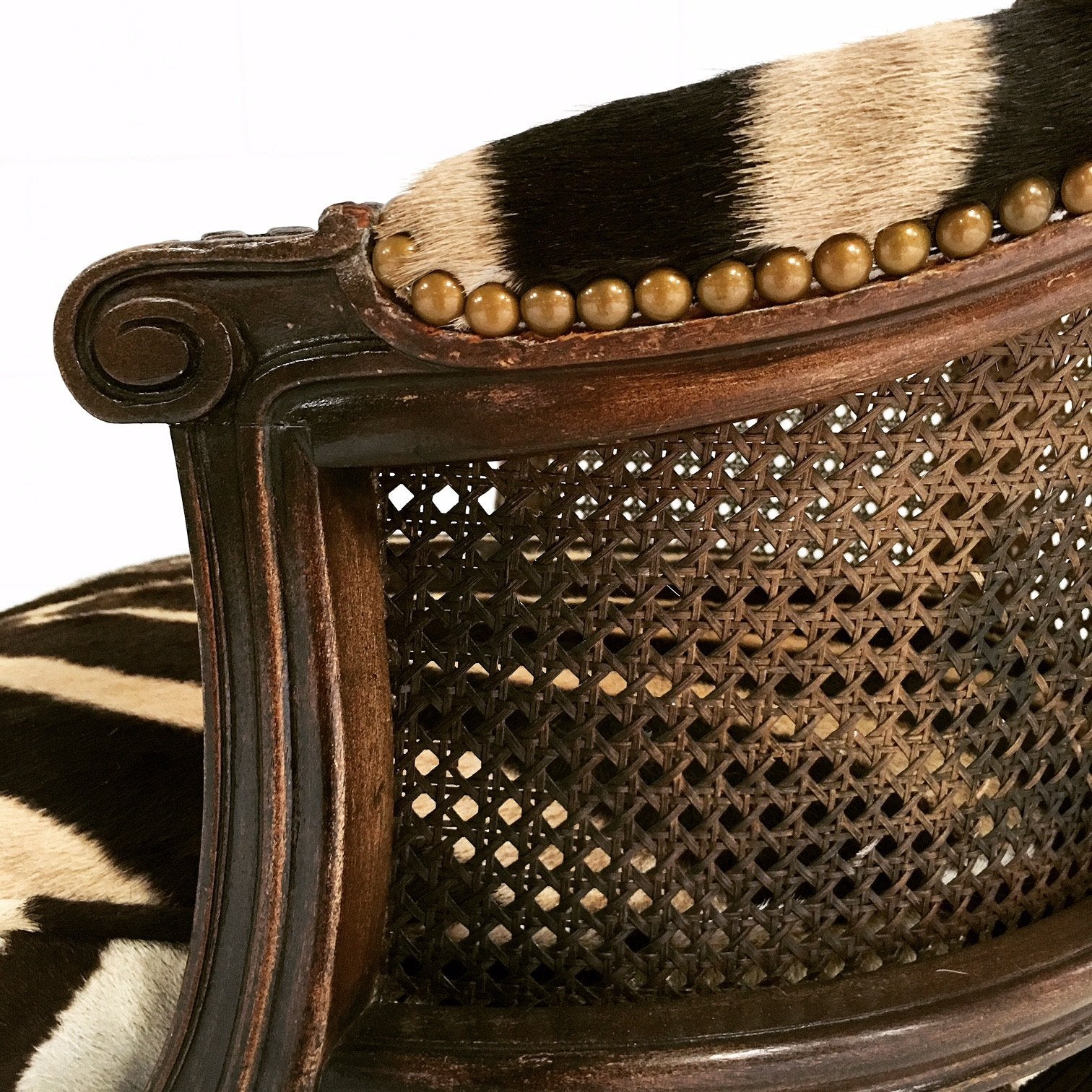 18th Century G. Jacob Mahogany & Cane Bergere Swivel Chair in Zebra Hide