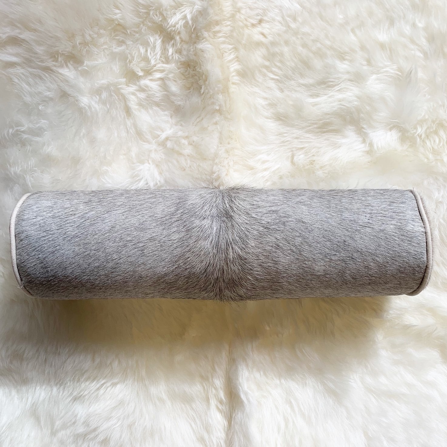 SALT AND PEPPER BRAZILIAN COWHIDE BOLSTER PILLOW 20"