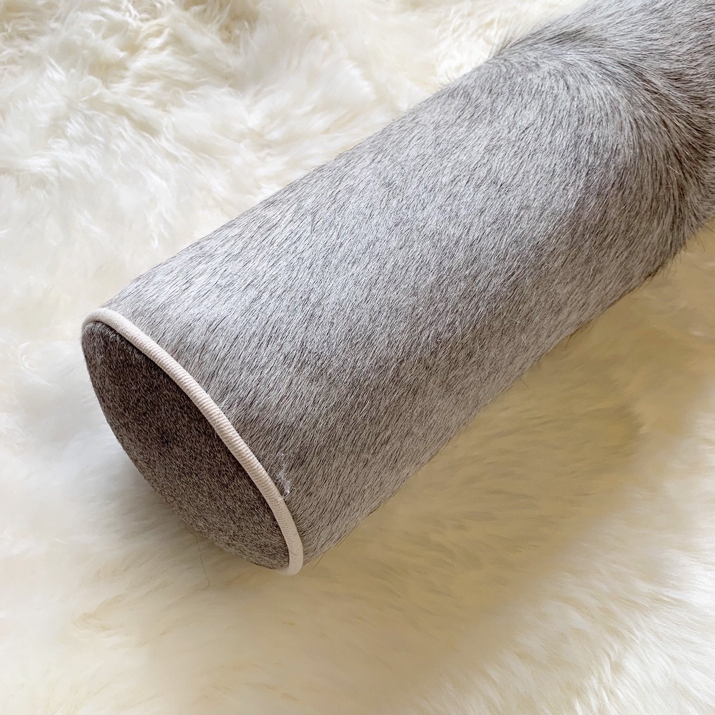 SALT AND PEPPER BRAZILIAN COWHIDE BOLSTER PILLOW 20"