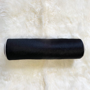 BLACK BRAZILIAN COWHIDE BOLSTER PILLOW 20"
