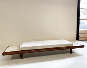 Adrian Pearsall Style Walnut and Travertine Daybed Sofa with Brazilian Ivory Cowhide Cushion