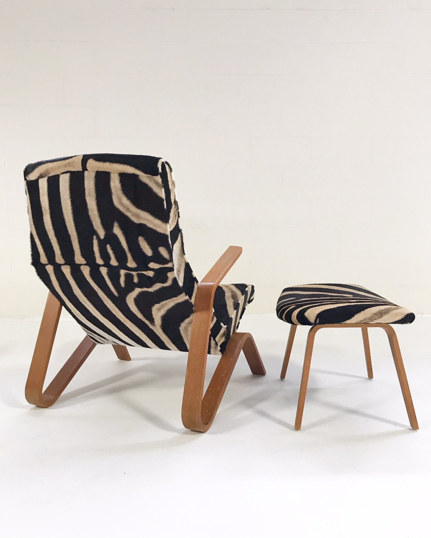 Eero Saarinen for Knoll Grasshopper Chair and Ottoman in Zebra Hide