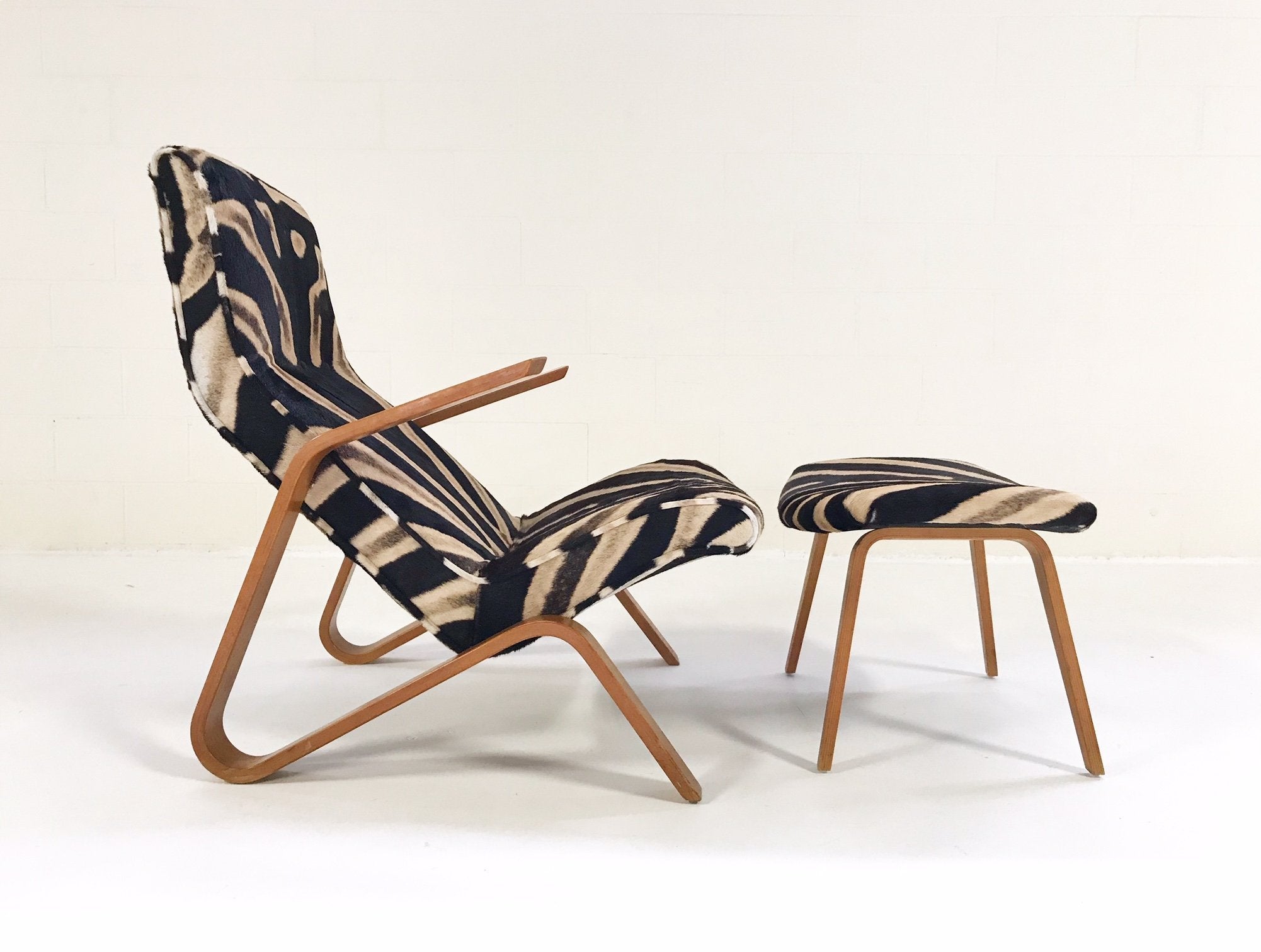 Eero Saarinen for Knoll Grasshopper Chair and Ottoman in Zebra Hide