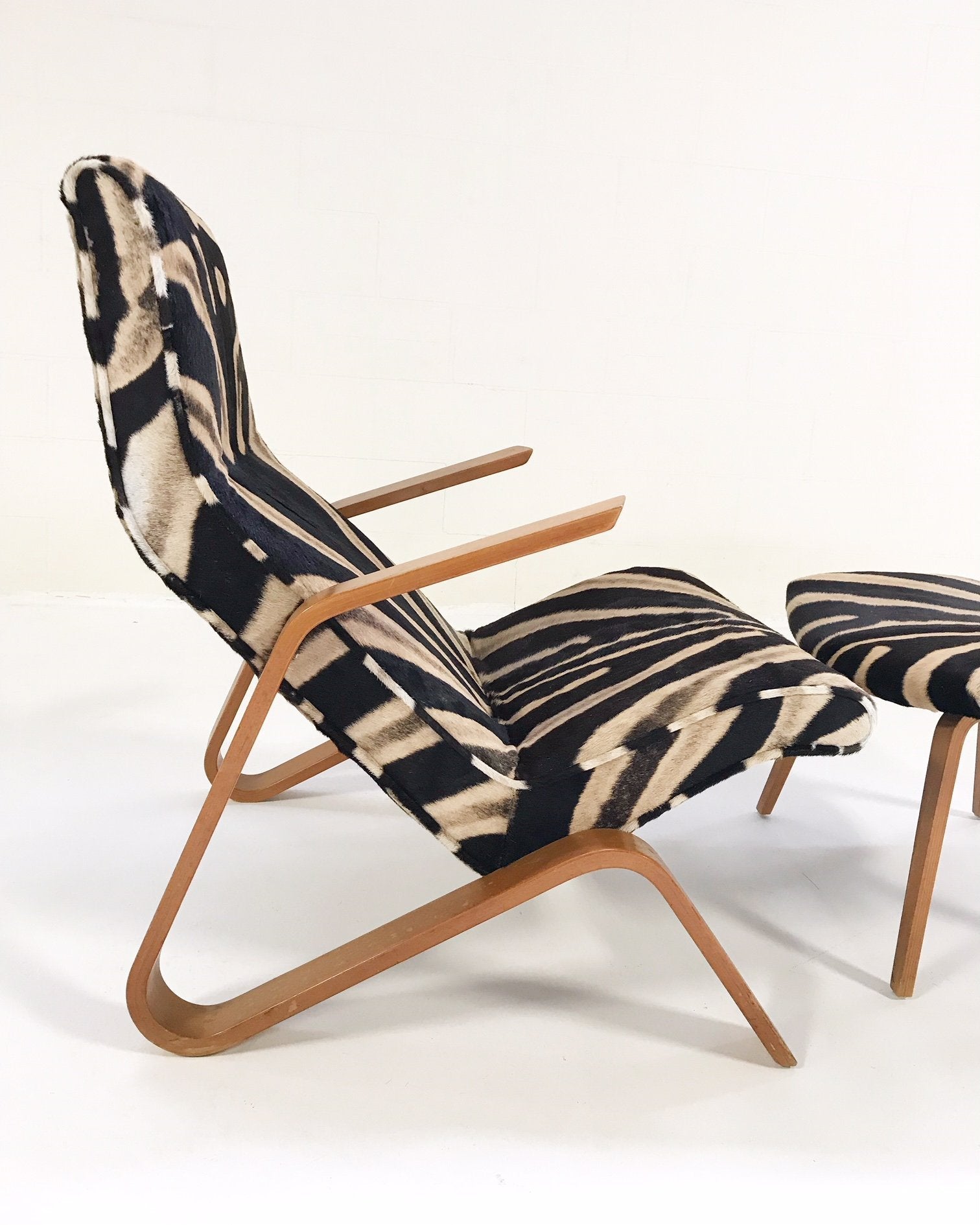 Eero Saarinen for Knoll Grasshopper Chair and Ottoman in Zebra Hide