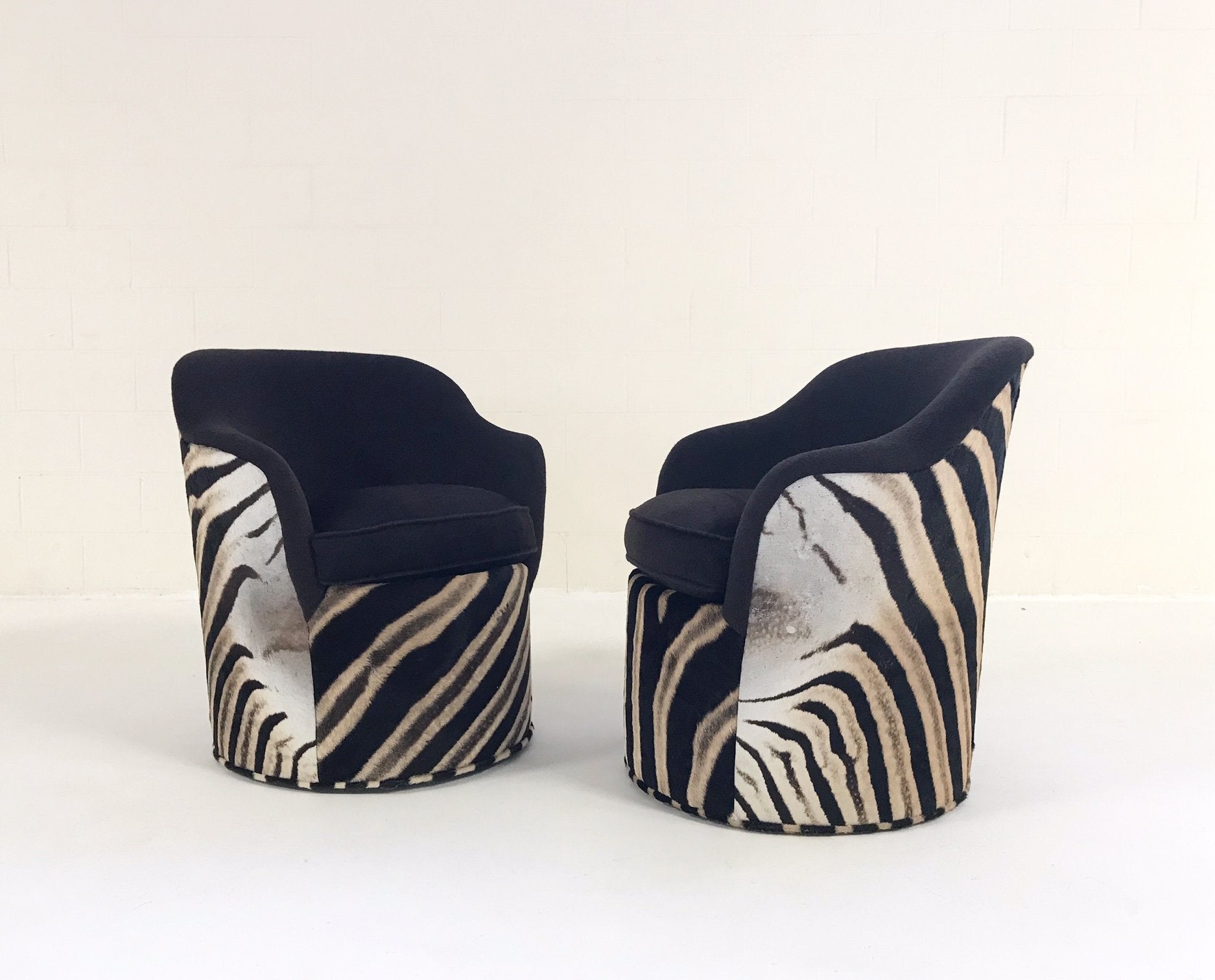 John Saladino for Dunbar Petal Chairs in Loro Piana Alpaca and Virgin Wool and Zebra Hide