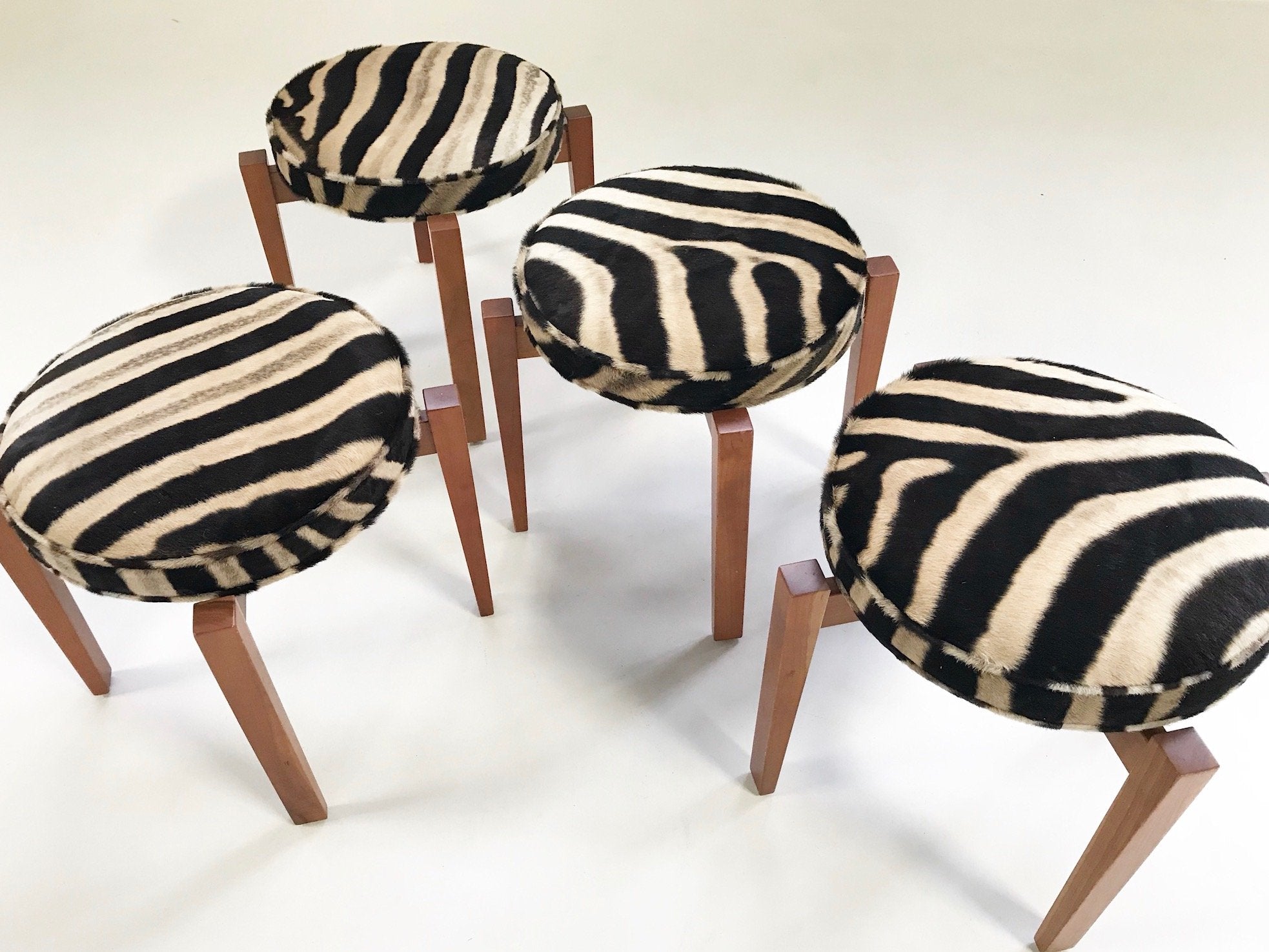 Jens Risom for Ralph Pucci Glasshouse Bench Stools in Zebra Hide - Set of 4
