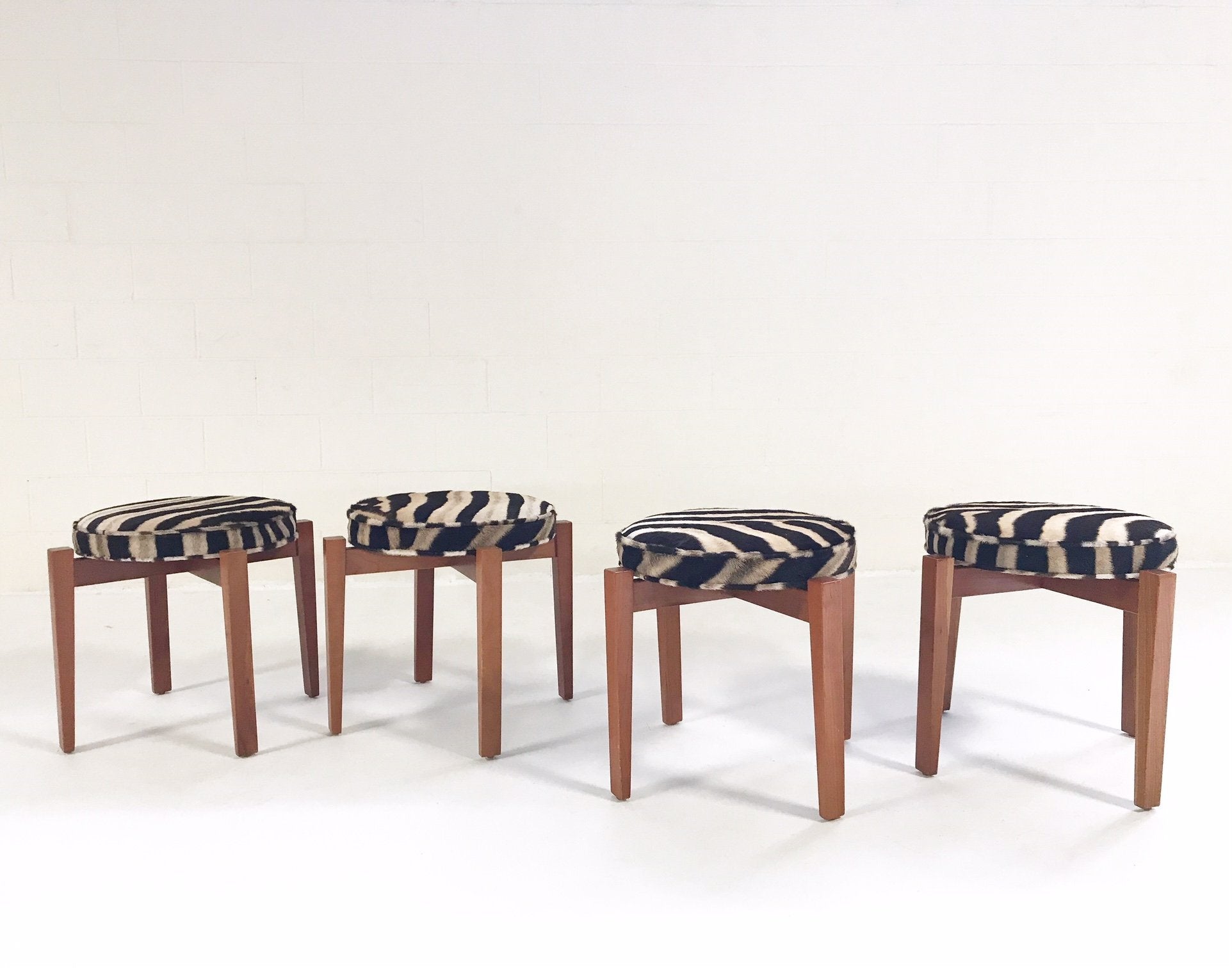 Jens Risom for Ralph Pucci Glasshouse Bench Stools in Zebra Hide - Set of 4
