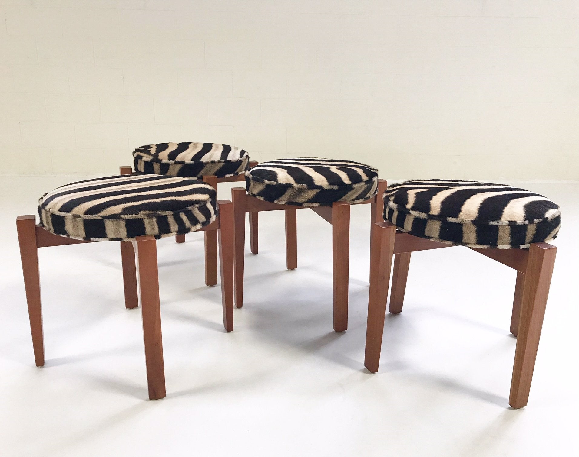 Jens Risom for Ralph Pucci Glasshouse Bench Stools in Zebra Hide - Set of 4