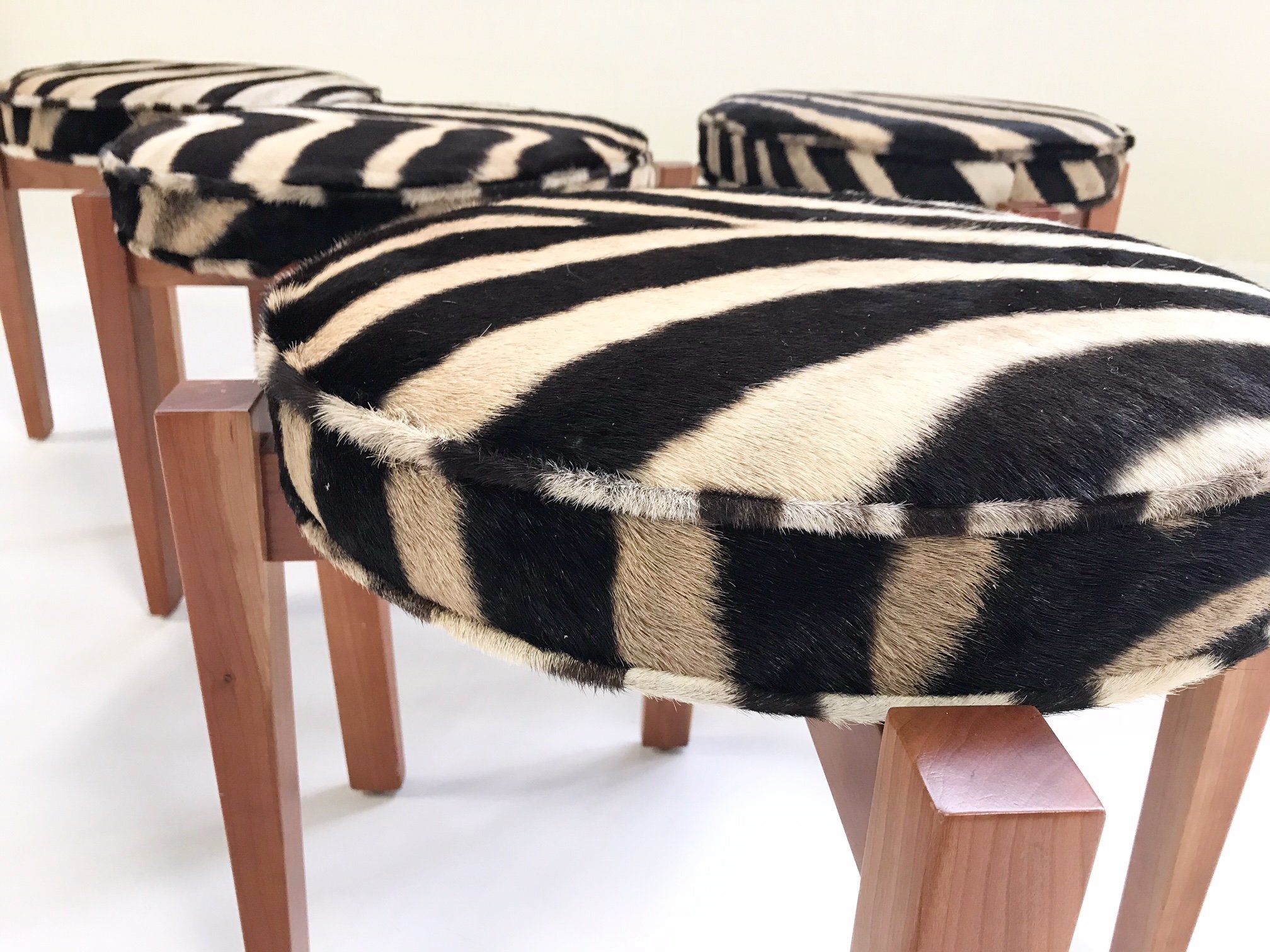 Jens Risom for Ralph Pucci Glasshouse Bench Stools in Zebra Hide - Set of 4