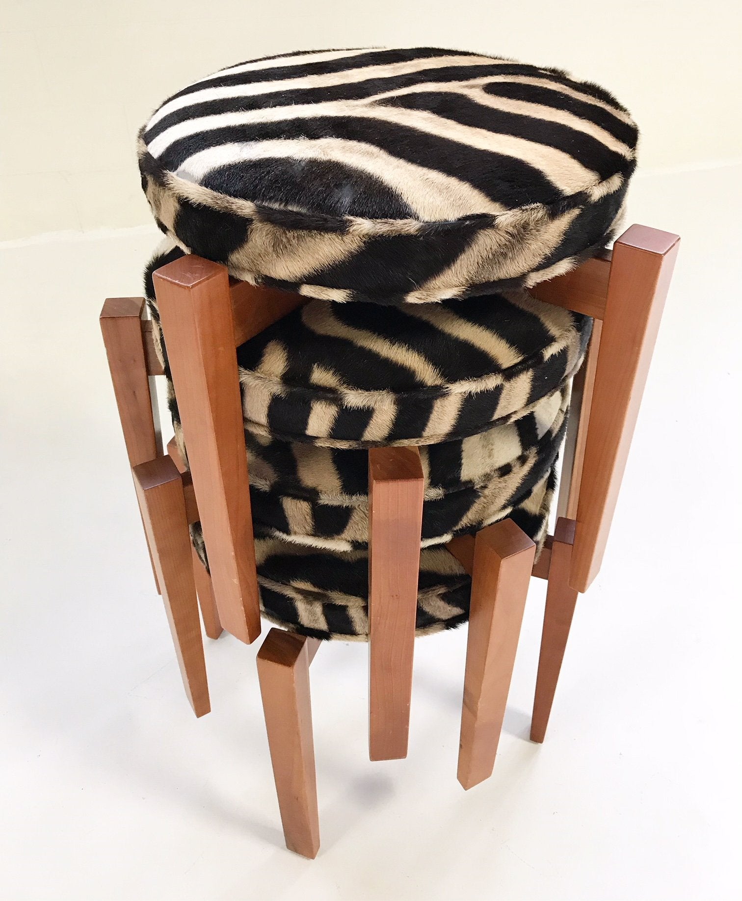 Jens Risom for Ralph Pucci Glasshouse Bench Stools in Zebra Hide - Set of 4