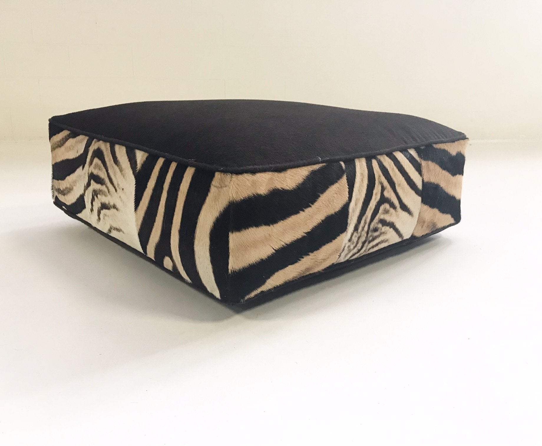 Extra Large Floor Pillow in Loro Piana Alpaca and Virgin Wool and Zebra Hide