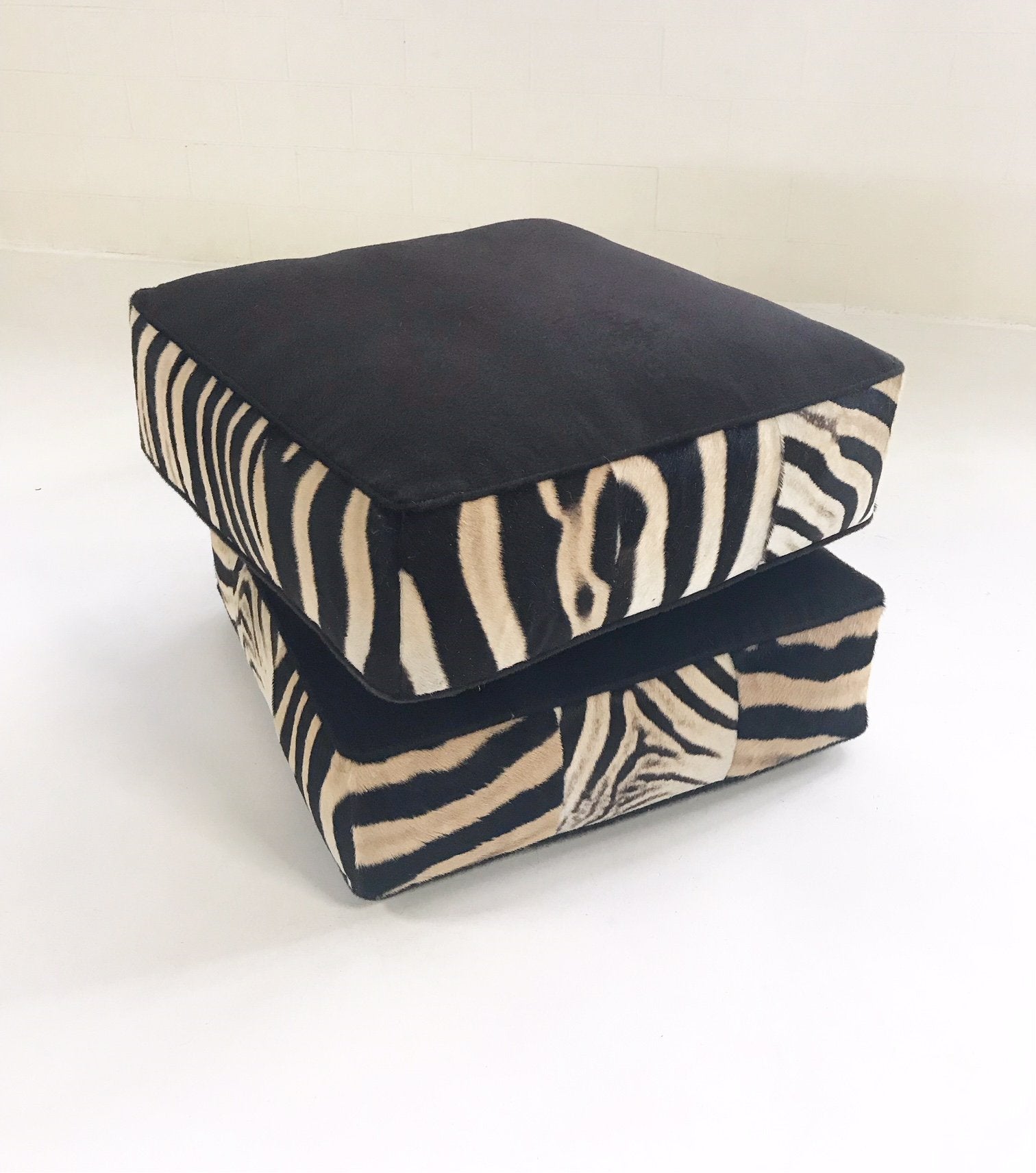 Extra Large Floor Pillow in Loro Piana Alpaca and Virgin Wool and Zebra Hide
